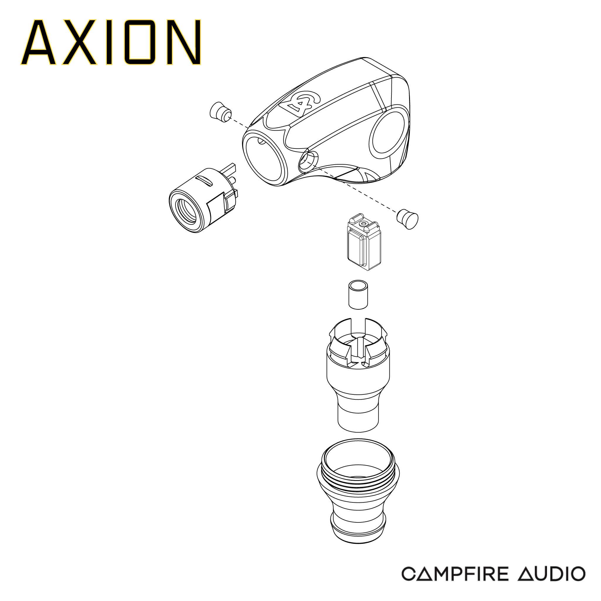 Technical drawing and exploded view of Campfire Audio Axion