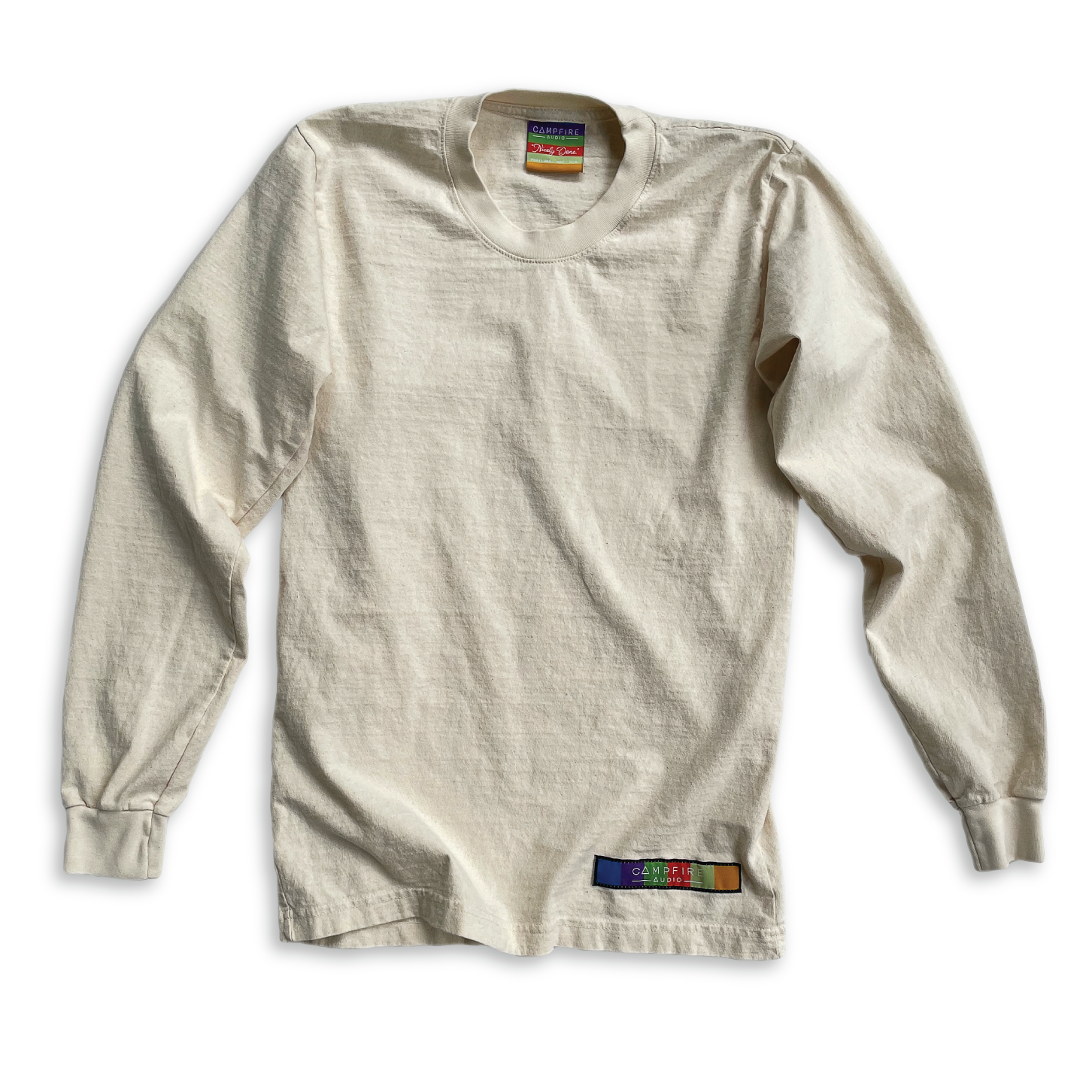 Recycled Cotton Long Sleeve T-Shirt in Natural Cotton with Campfire Audio Color Block Logo Tag