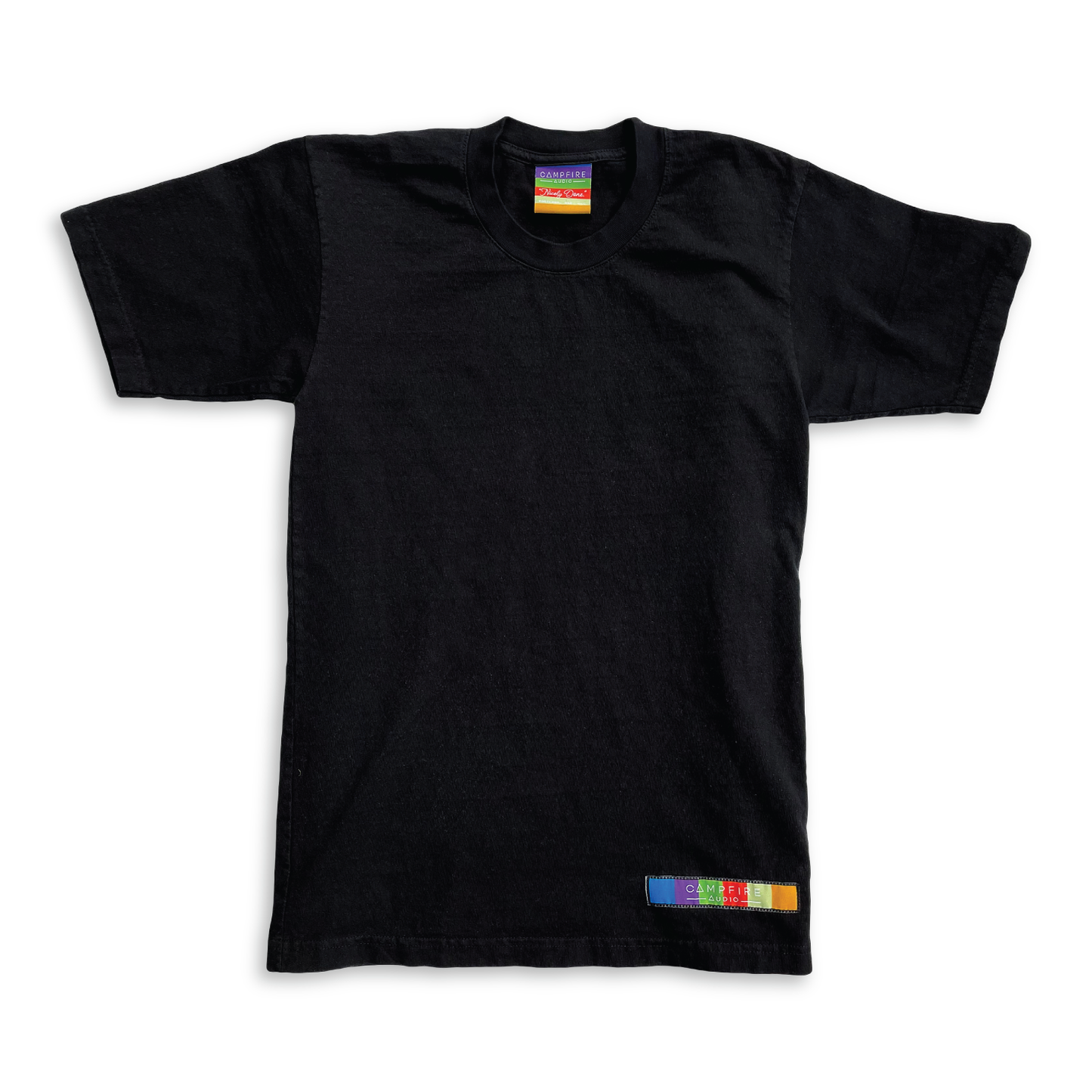 Recycled Cotton Short Sleeve T-Shirt in Black with Campfire Audio Color Block Logo Tag