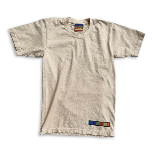 Recycled Cotton Short Sleeve T-Shirt in Natural Cotton with Campfire Audio Color Block Logo Tag